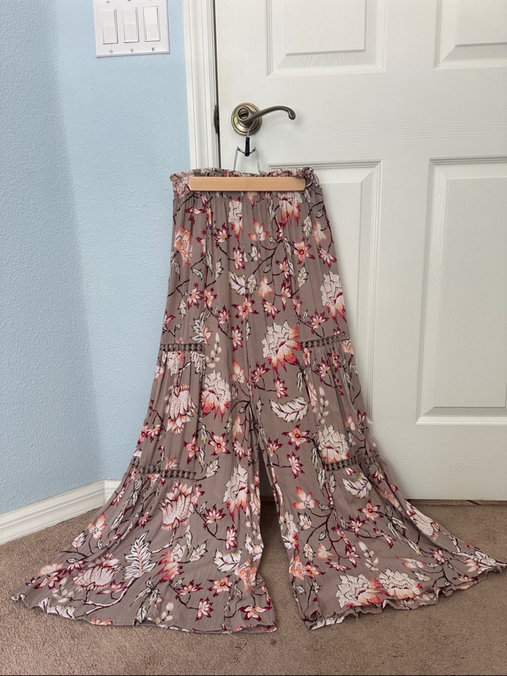 Floral Taupe Bell Bottom Pants